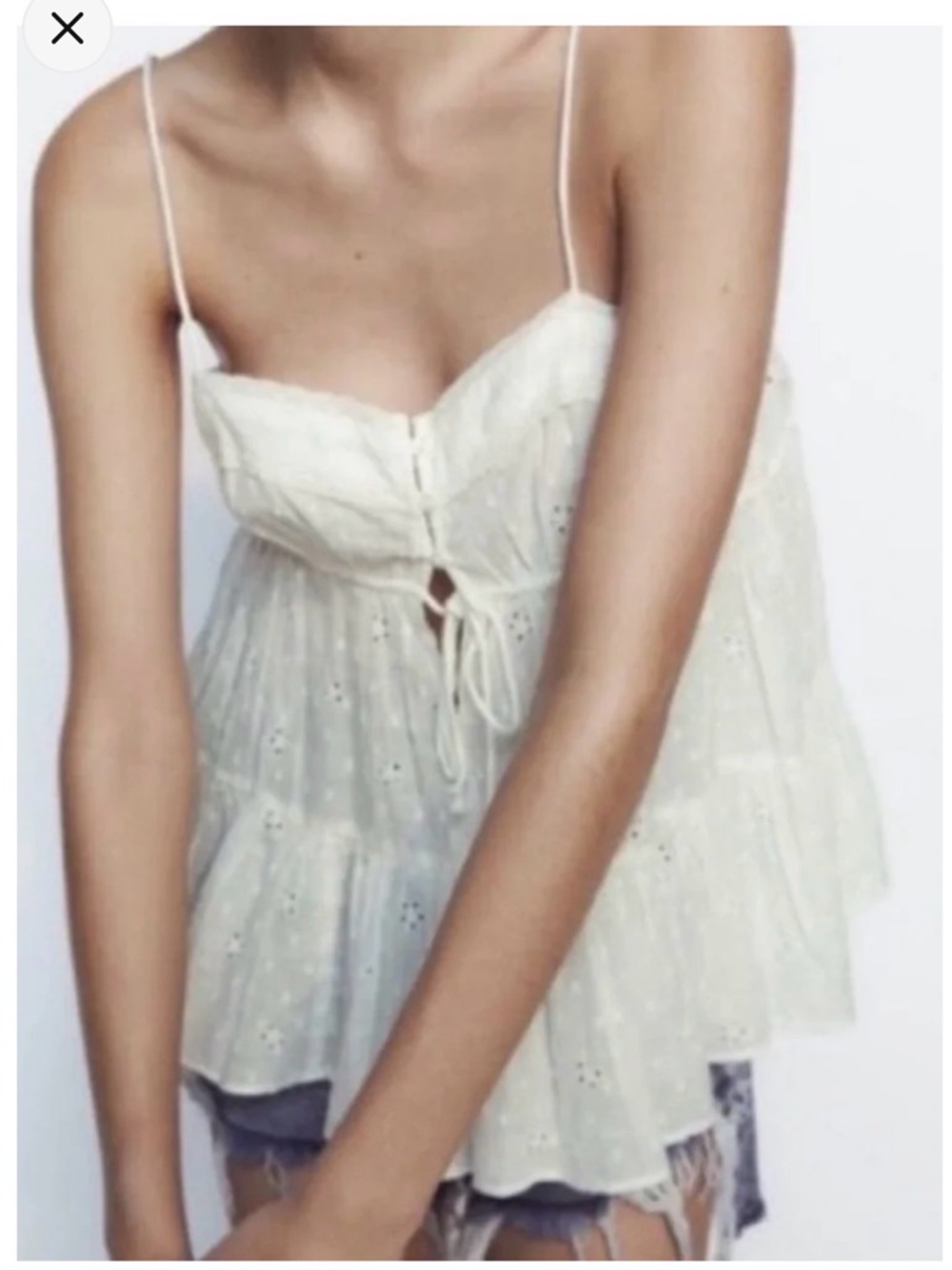 Zara Cream Eyelet Spaghetti-Strap Peplum Top